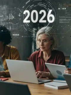 Adults learning online on various devices, representing the best online learning platforms for 2026.