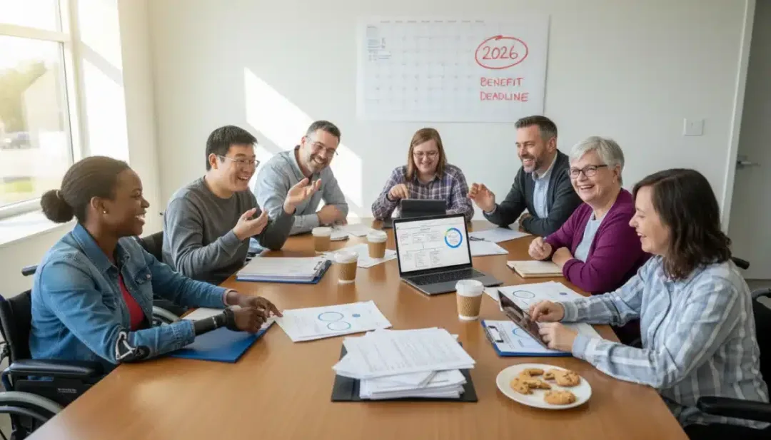 Group discussing disability benefits applications for 2026