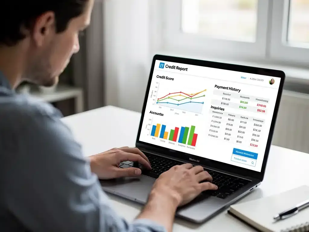 Person reviewing credit report on laptop