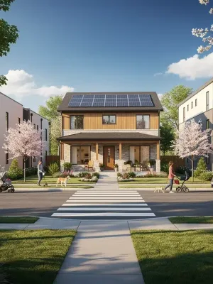 Modern houses in a thriving neighborhood, symbolizing real estate growth