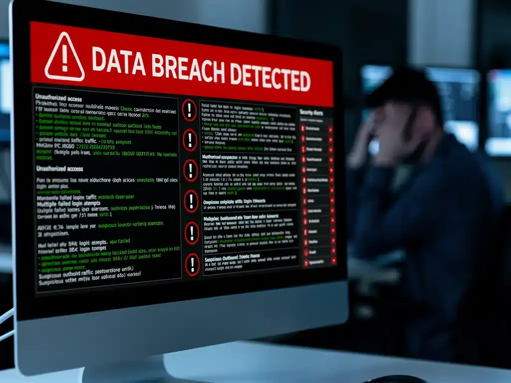 Computer screen displaying a data breach warning message to a concerned user.