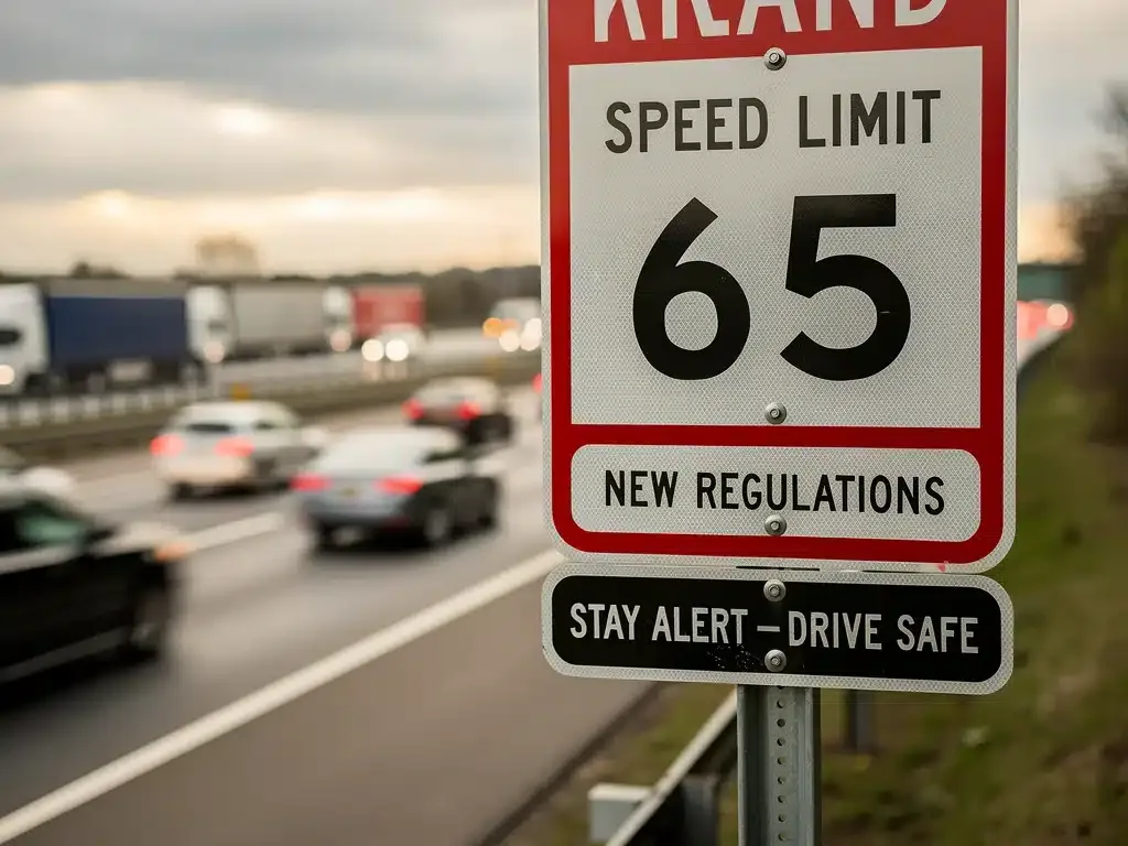 Road sign showing new federal safety standards for drivers.