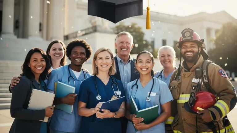 Public service workers celebrating student loan forgiveness