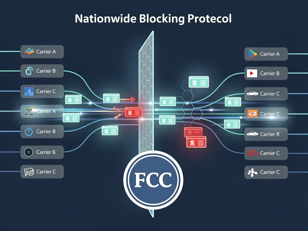 Network diagram illustrating the FCC's nationwide robocall blocking protocol