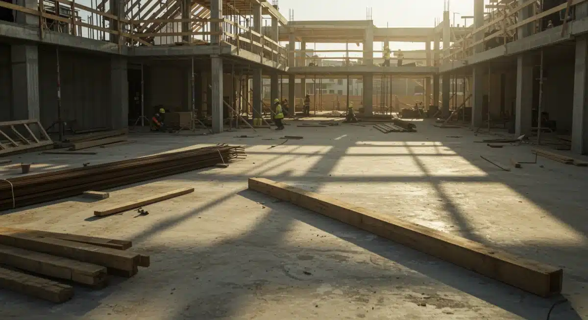 Construction site with delayed material delivery