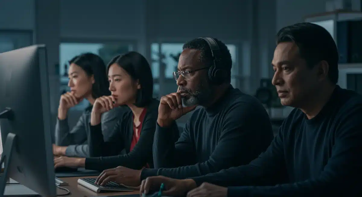 Digital creators looking at screens, contemplating the impact of Supreme Court copyright changes.