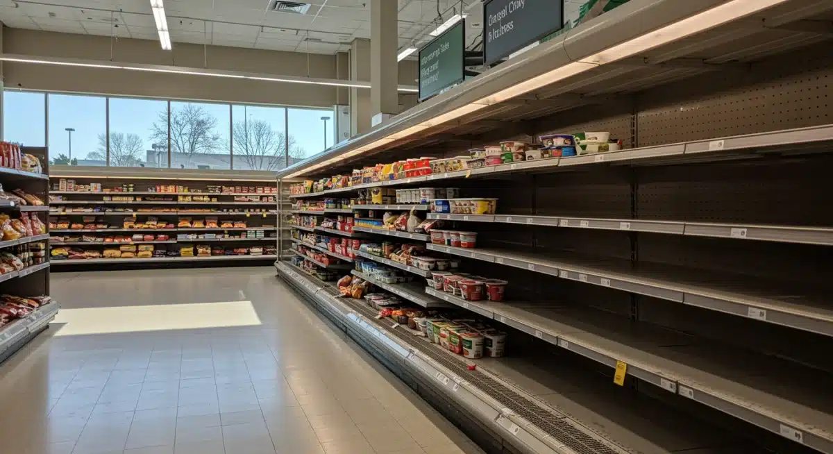 Empty grocery store shelves due to supply chain issues