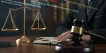 Gavel on legal desk with digital art background, symbolizing Supreme Court digital copyright decision impact.