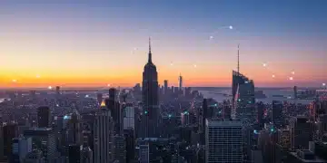 Digital cityscape representing US tech sector growth forecast for 2026