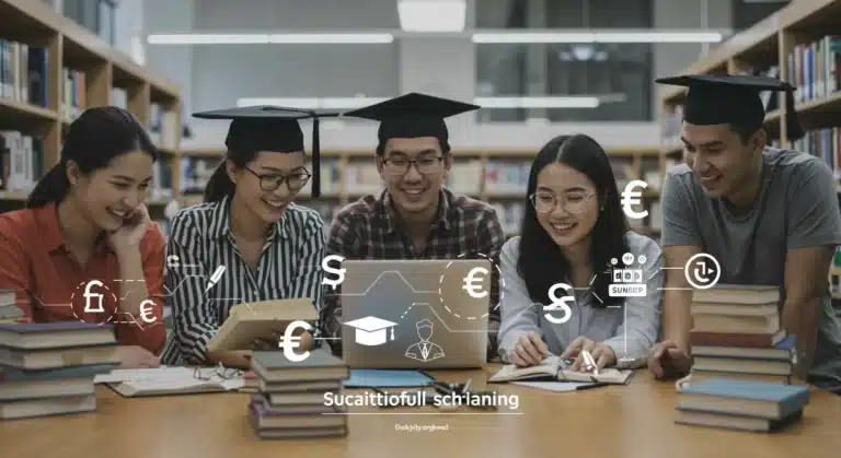 Graduate students collaborating on research, symbolizing successful funding for advanced degrees.