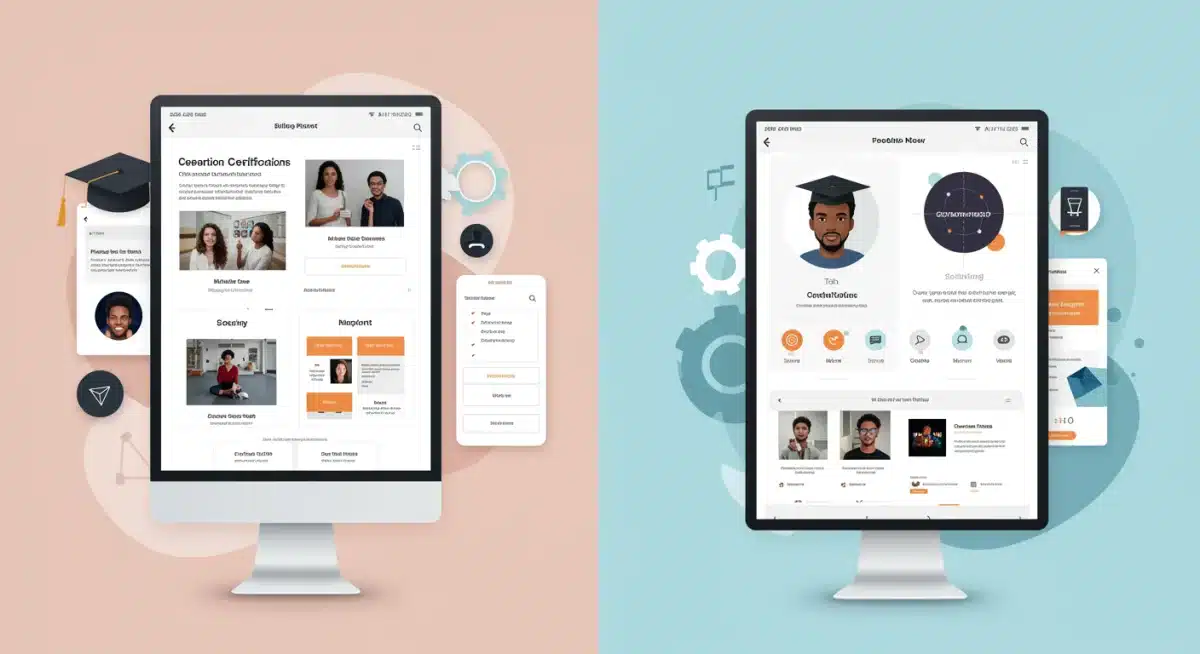 Comparison of two online learning platform interfaces, highlighting features and user experience.